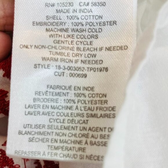 Joie Boho White Semi-Sheer Button-Back Bishop-Sleeved Embroidered Peasant top - Picture 9 of 10